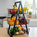 3-Tier Black Stainless Steel Fruit Basket for Kitchen