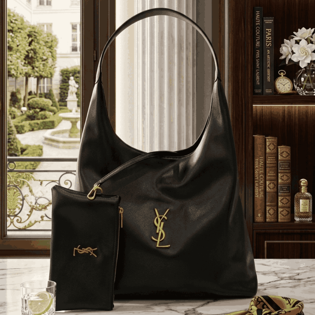 Luxury YSL Imported Tote Bag (Large Capacity) – High-Quality Black Leather Shoulder Bag with Pouch