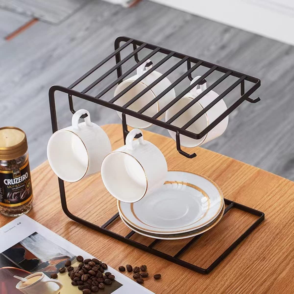 Modern Space-Saving Mug Organizer with Smooth Hooks for Kitchen