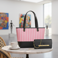 Elegant 2-Piece Women's Handbag Set: Chic Pink Striped Tot