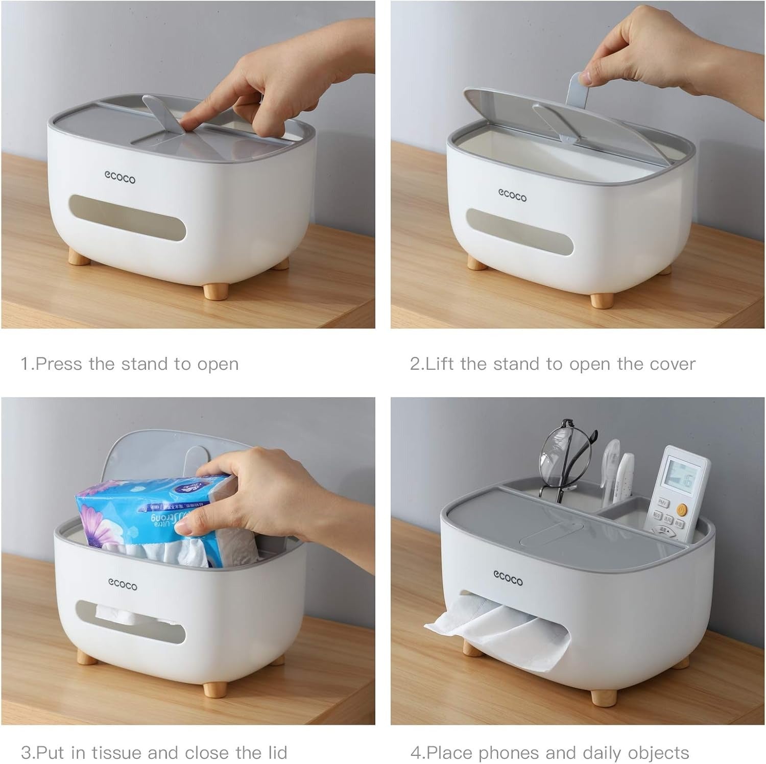 Ecoco Tissue Box With Multifunctional Storage Drawer Creative Desk Organizer For Kitchen & Living Room