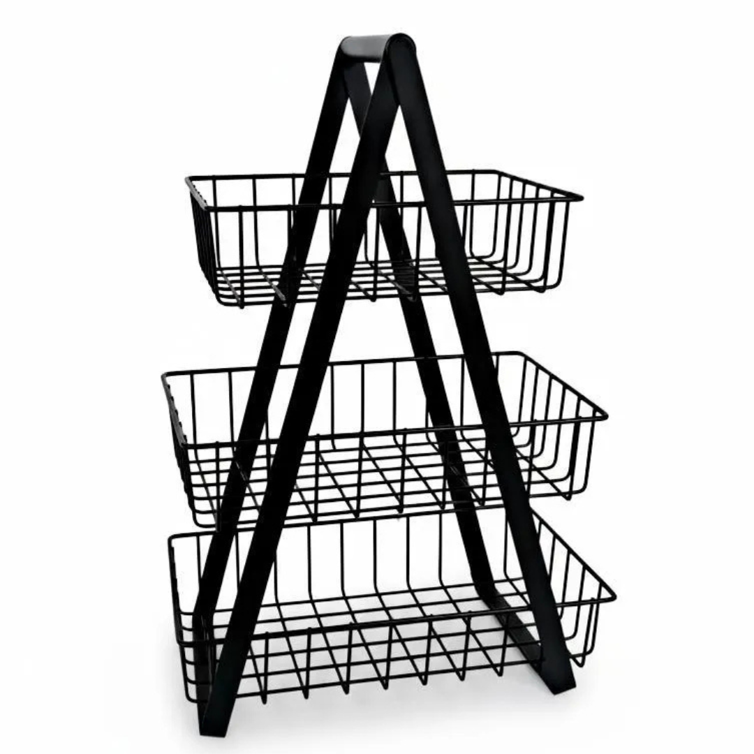 3-Tier Black Stainless Steel Fruit Basket for Kitchen