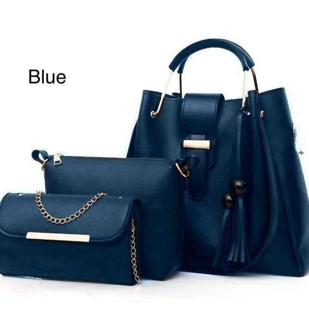 Elegant 3-Piece Women’s Handbag Set – Black Shoulder Bag, Crossbody & Clutch Purse