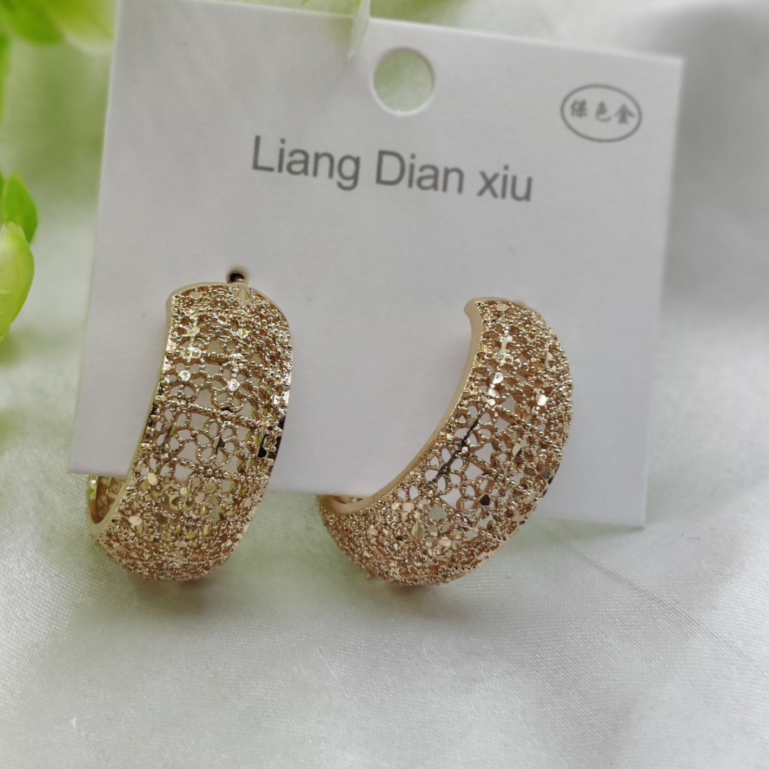 Imported Elegant Glitter Hoop Earrings - Statement Style Earrings - Luxurious Gold Finish